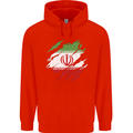 Torn Iran Flag Iranian Day Football Childrens Kids Hoodie Bright Red
