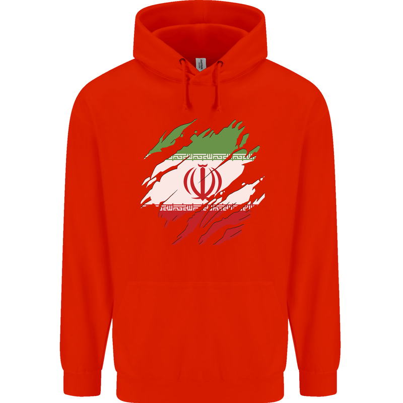 Torn Iran Flag Iranian Day Football Childrens Kids Hoodie Bright Red