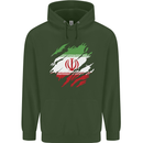 Torn Iran Flag Iranian Day Football Childrens Kids Hoodie Forest Green