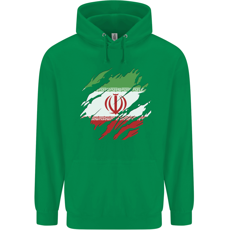 Torn Iran Flag Iranian Day Football Childrens Kids Hoodie Irish Green