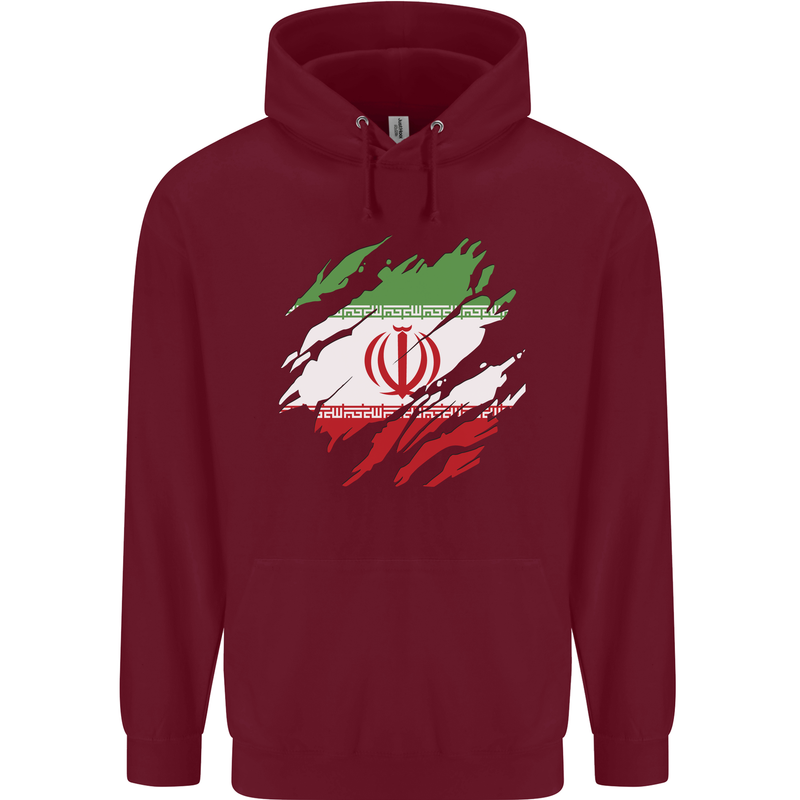 Torn Iran Flag Iranian Day Football Childrens Kids Hoodie Maroon