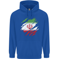Torn Iran Flag Iranian Day Football Childrens Kids Hoodie Royal Blue