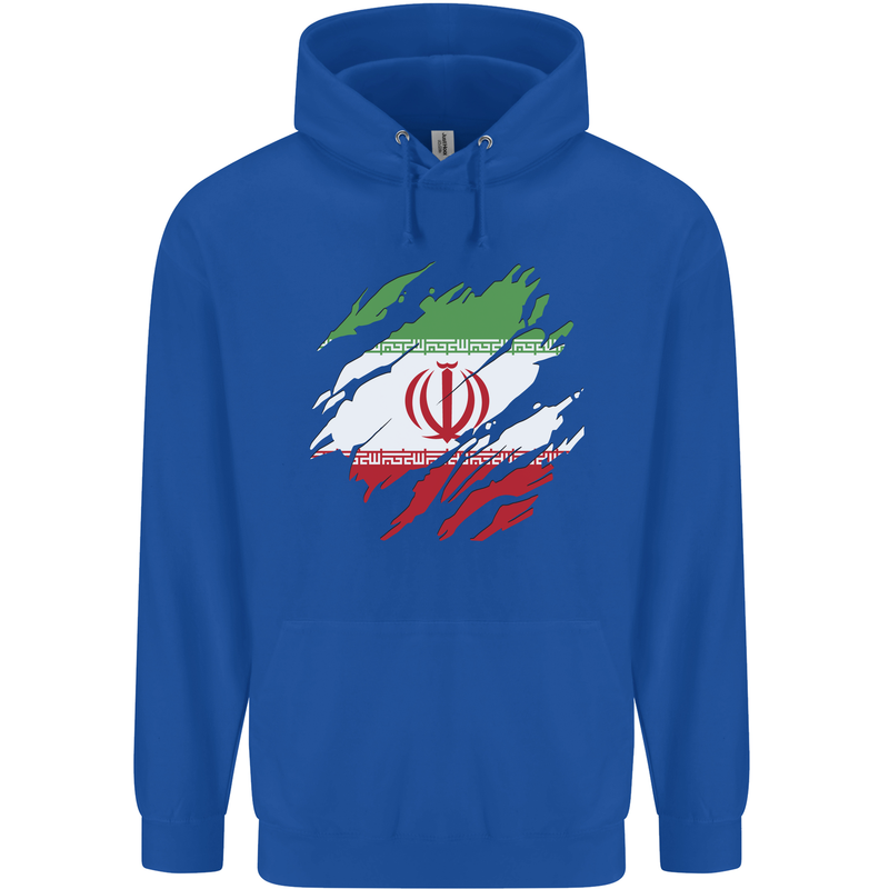 Torn Iran Flag Iranian Day Football Childrens Kids Hoodie Royal Blue