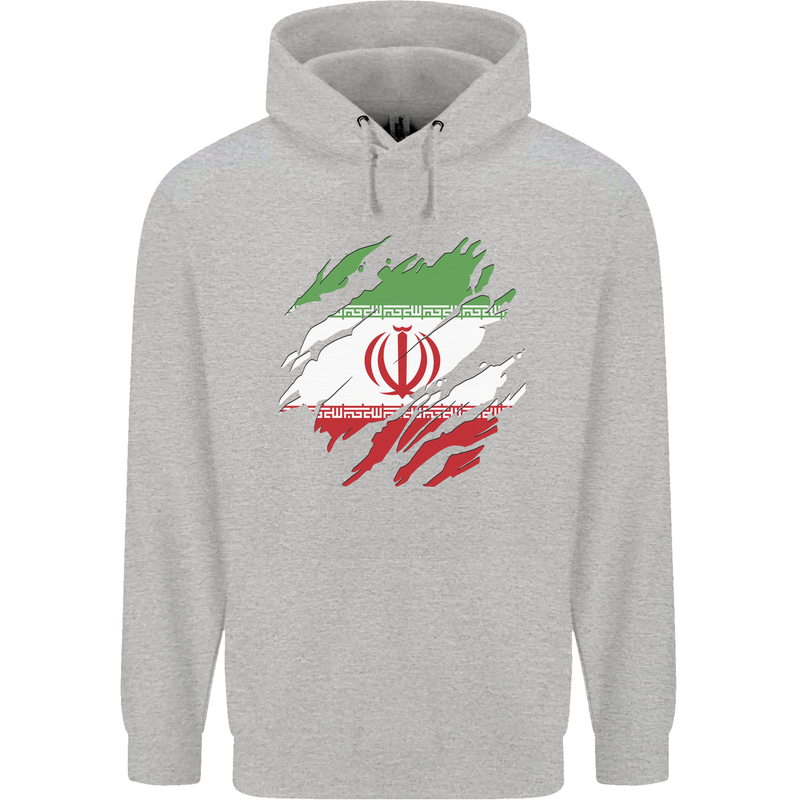 Torn Iran Flag Iranian Day Football Childrens Kids Hoodie Sports Grey
