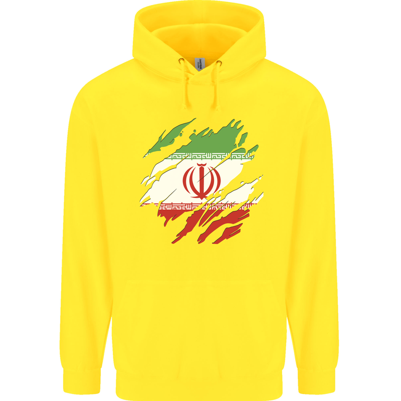 Torn Iran Flag Iranian Day Football Childrens Kids Hoodie Yellow