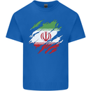 Torn Iran Flag Iranian Day Football Kids T-Shirt Childrens Royal Blue
