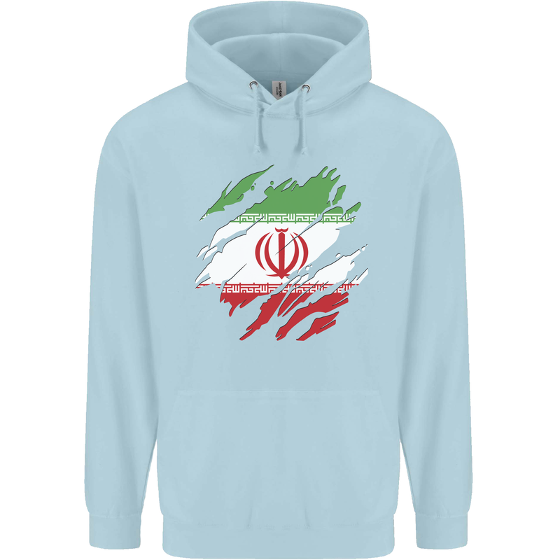 Torn Iran Flag Iranian Day Football Mens 80% Cotton Hoodie Light Blue