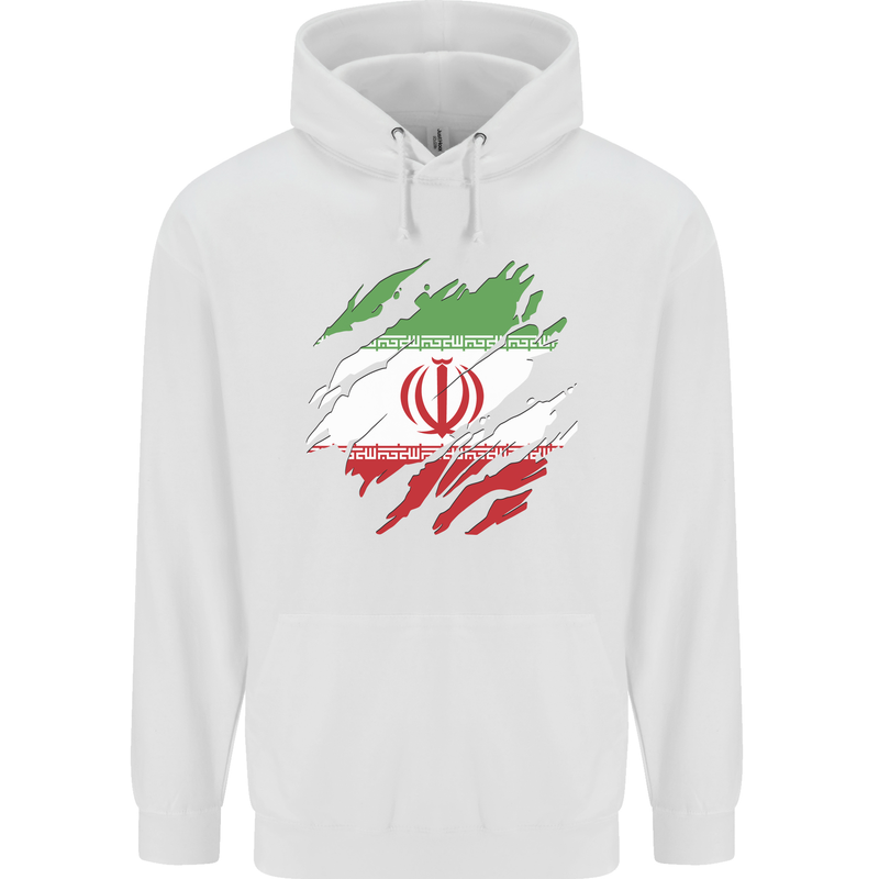 Torn Iran Flag Iranian Day Football Mens 80% Cotton Hoodie White