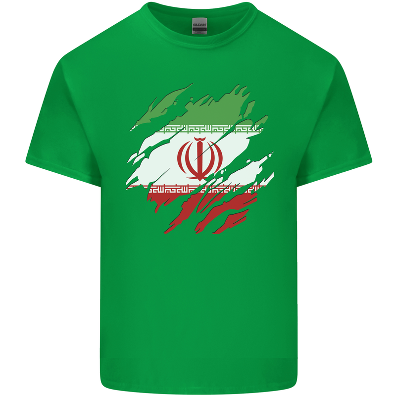Torn Iran Flag Iranian Day Football Mens Cotton T-Shirt Tee Top Irish Green