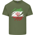 Torn Iran Flag Iranian Day Football Mens Cotton T-Shirt Tee Top Military Green