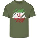 Torn Iran Flag Iranian Day Football Mens Cotton T-Shirt Tee Top Military Green
