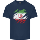 Torn Iran Flag Iranian Day Football Mens Cotton T-Shirt Tee Top Navy Blue