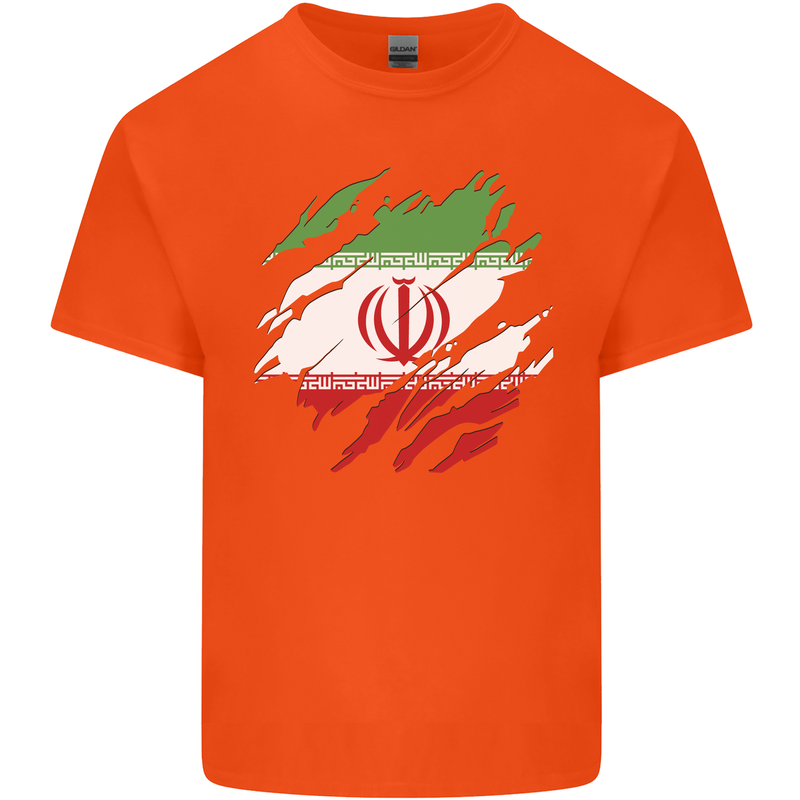 Torn Iran Flag Iranian Day Football Mens Cotton T-Shirt Tee Top Orange