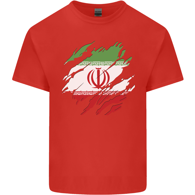 Torn Iran Flag Iranian Day Football Mens Cotton T-Shirt Tee Top Red