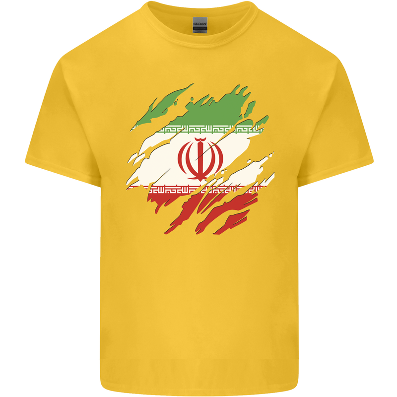 Torn Iran Flag Iranian Day Football Mens Cotton T-Shirt Tee Top Yellow