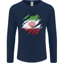 Torn Iran Flag Iranian Day Football Mens Long Sleeve T-Shirt Navy Blue