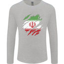 Torn Iran Flag Iranian Day Football Mens Long Sleeve T-Shirt Sports Grey
