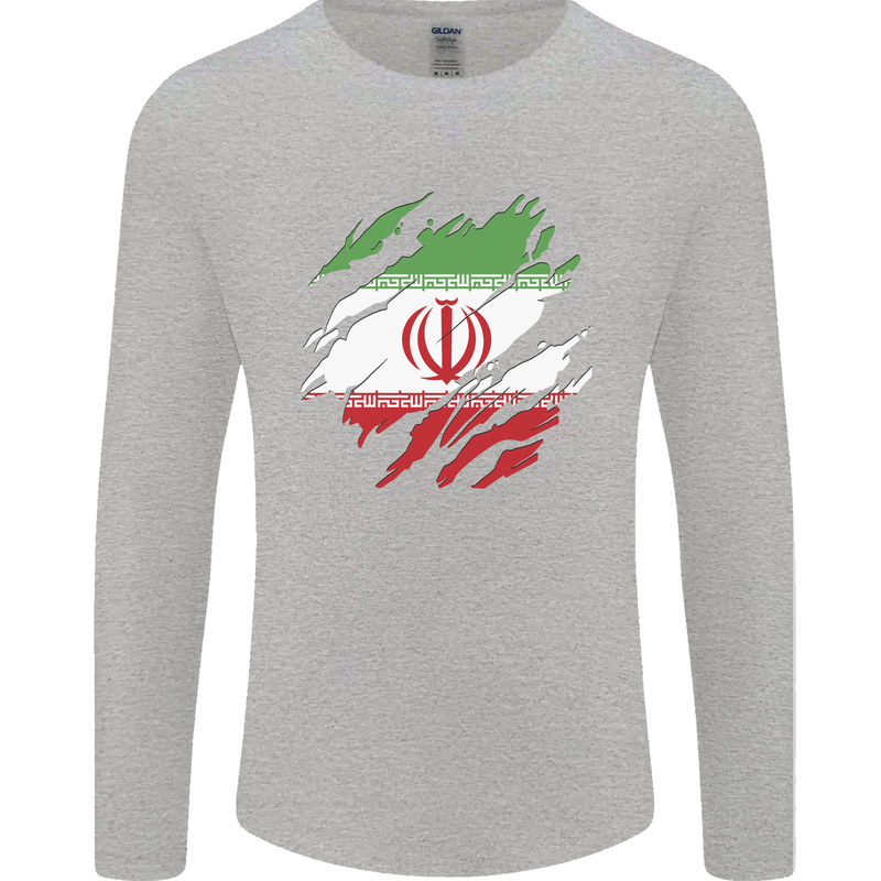 Torn Iran Flag Iranian Day Football Mens Long Sleeve T-Shirt Sports Grey