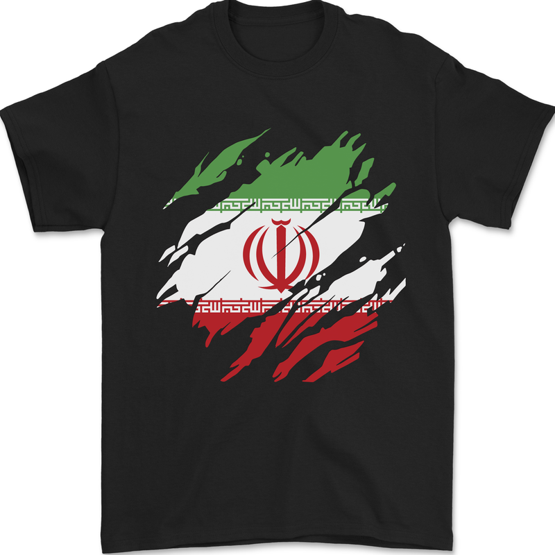 Torn Iran Flag Iranian Day Football Mens T-Shirt 100% Cotton Black