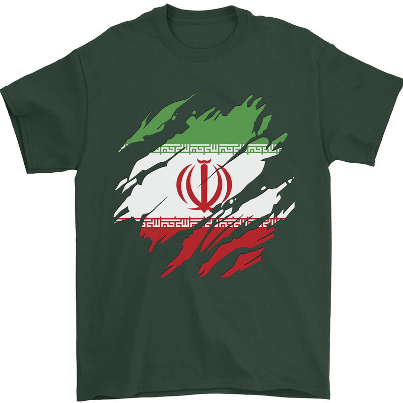 Torn Iran Flag Iranian Day Football Mens T-Shirt 100% Cotton Forest Green