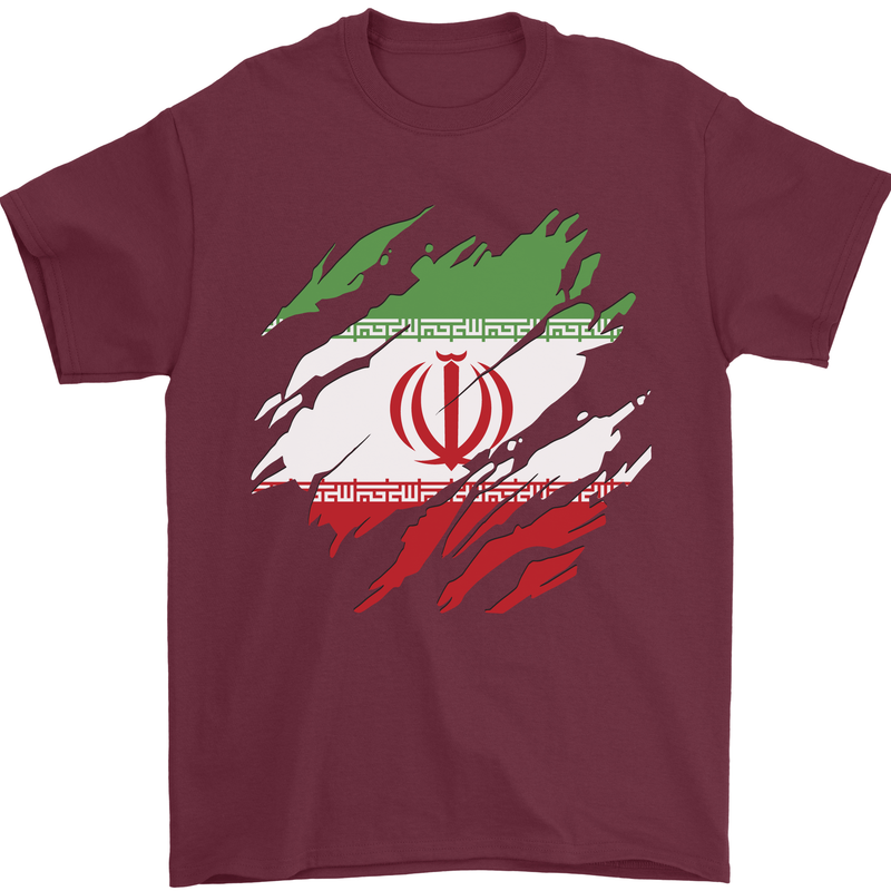 Torn Iran Flag Iranian Day Football Mens T-Shirt 100% Cotton Maroon
