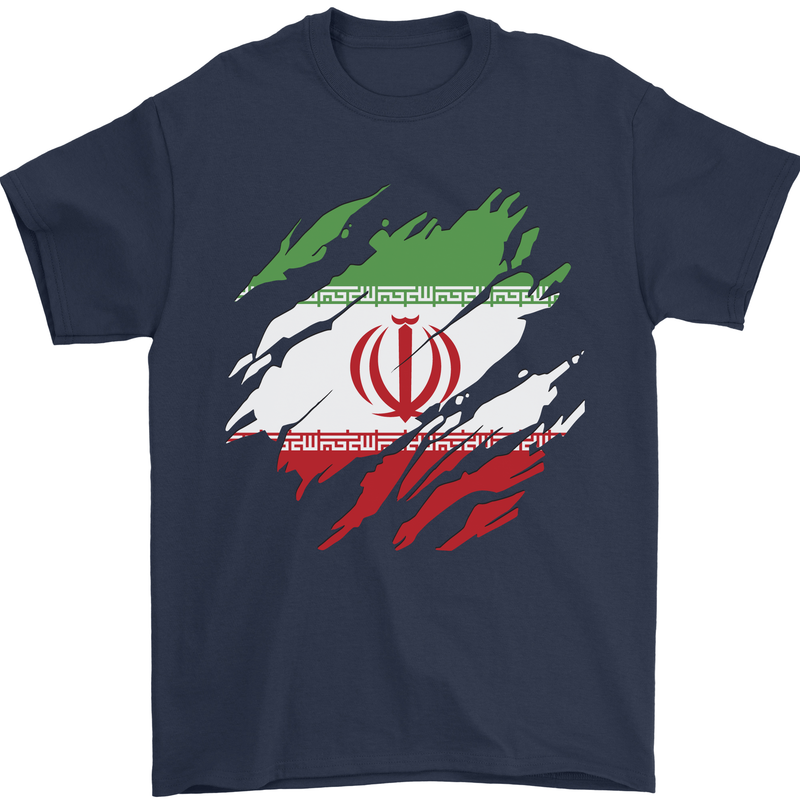 Torn Iran Flag Iranian Day Football Mens T-Shirt 100% Cotton Navy Blue