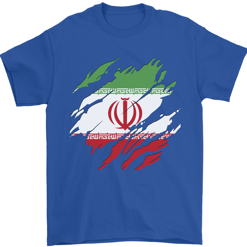 Torn Iran Flag Iranian Day Football Mens T-Shirt 100% Cotton Royal Blue