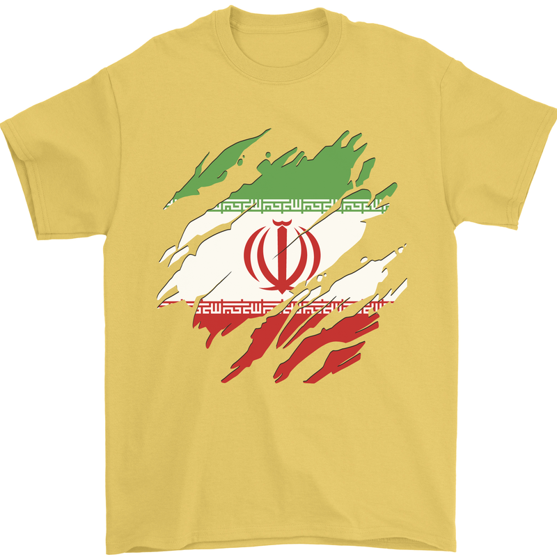 Torn Iran Flag Iranian Day Football Mens T-Shirt 100% Cotton Yellow