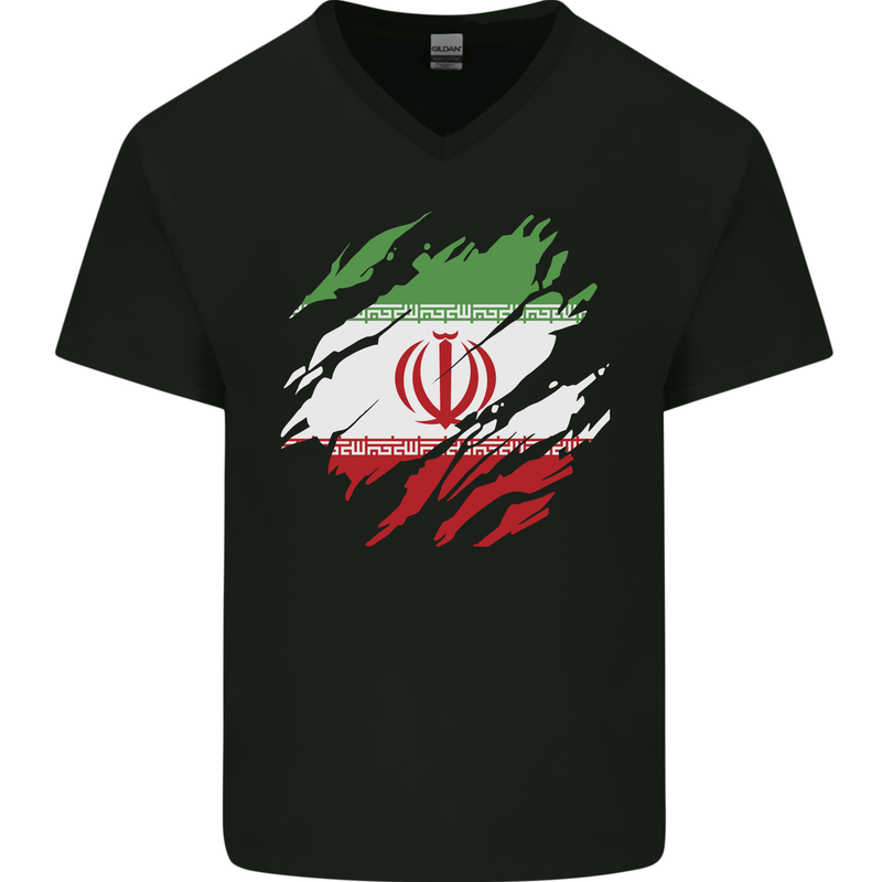 Torn Iran Flag Iranian Day Football Mens V-Neck Cotton T-Shirt Black