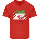 Torn Iran Flag Iranian Day Football Mens V-Neck Cotton T-Shirt Red