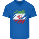 Torn Iran Flag Iranian Day Football Mens V-Neck Cotton T-Shirt Royal Blue