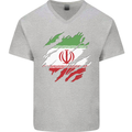 Torn Iran Flag Iranian Day Football Mens V-Neck Cotton T-Shirt Sports Grey