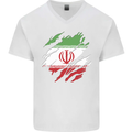 Torn Iran Flag Iranian Day Football Mens V-Neck Cotton T-Shirt White