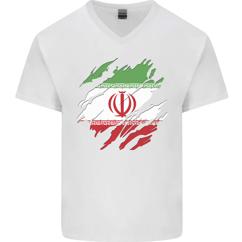 Torn Iran Flag Iranian Day Football Mens V-Neck Cotton T-Shirt White