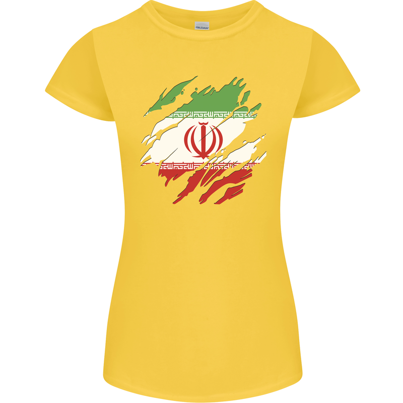 Torn Iran Flag Iranian Day Football Womens Petite Cut T-Shirt Yellow