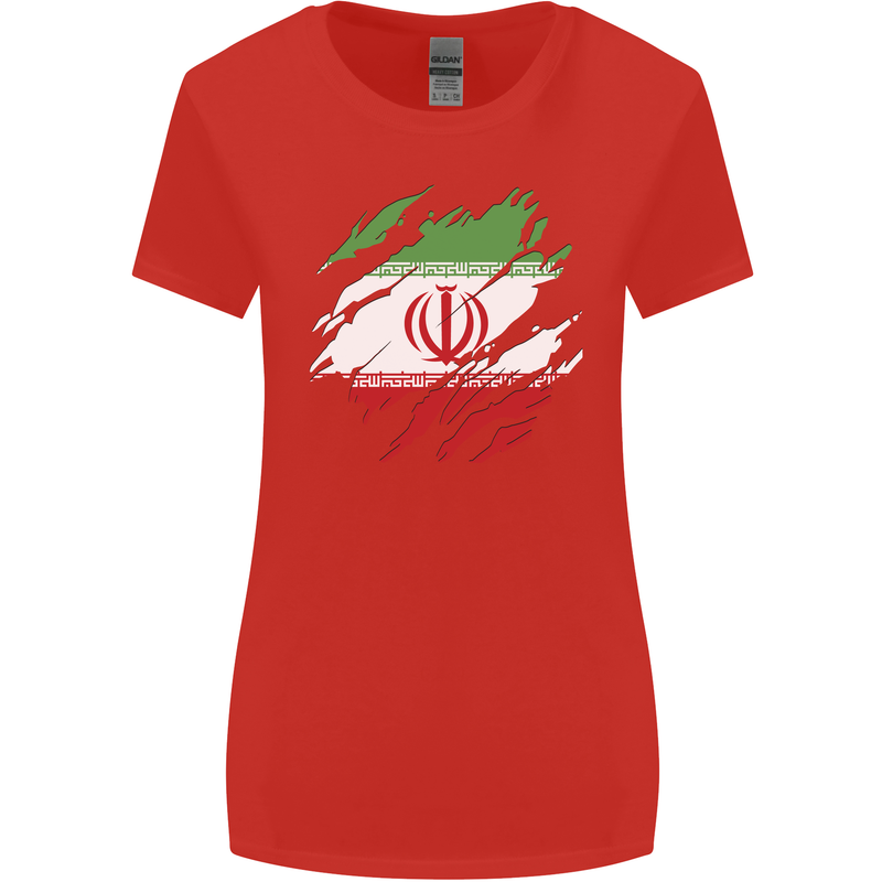 Torn Iran Flag Iranian Day Football Womens Wider Cut T-Shirt Red