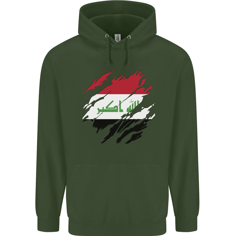 Torn Iraq Flag Iraqi Day Football Childrens Kids Hoodie Forest Green