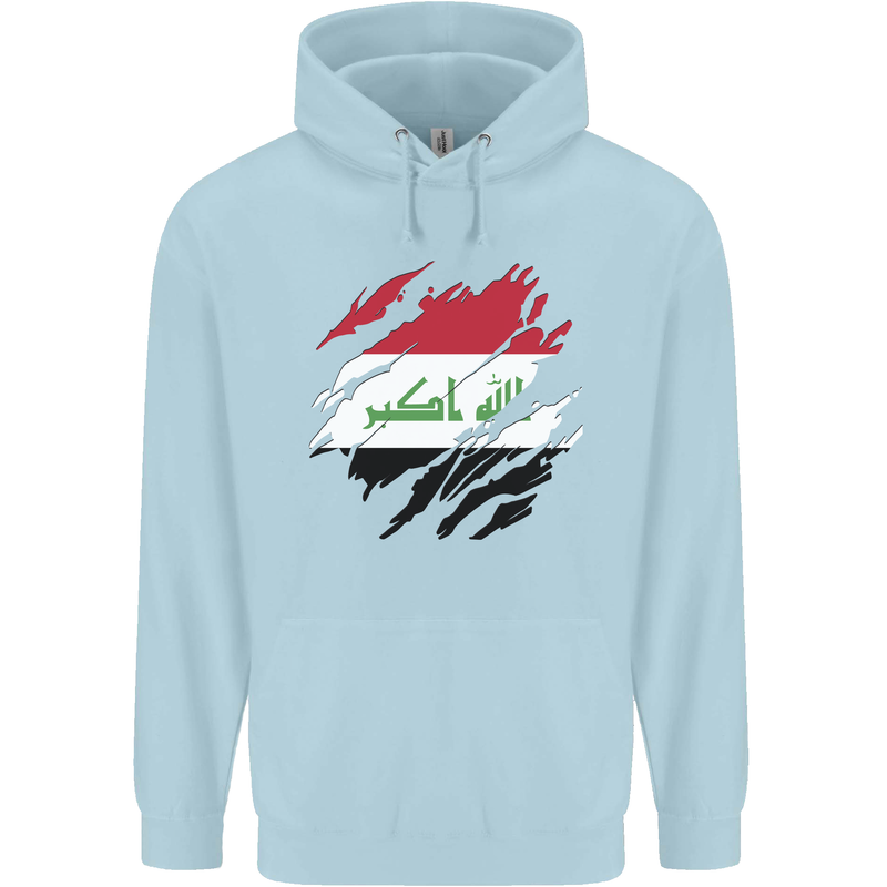 Torn Iraq Flag Iraqi Day Football Childrens Kids Hoodie Light Blue