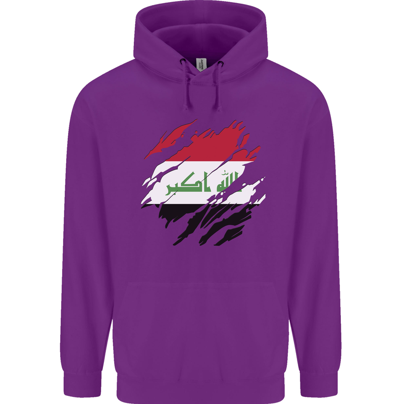 Torn Iraq Flag Iraqi Day Football Childrens Kids Hoodie Purple