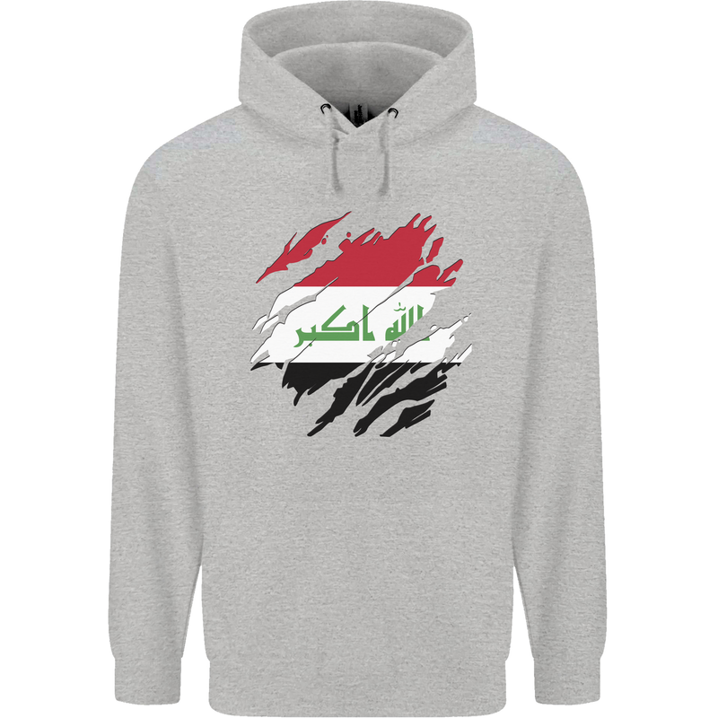 Torn Iraq Flag Iraqi Day Football Childrens Kids Hoodie Sports Grey