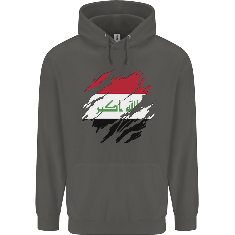 Torn Iraq Flag Iraqi Day Football Childrens Kids Hoodie Storm Grey