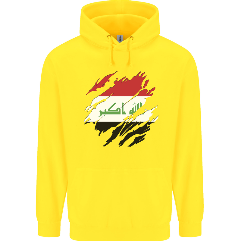 Torn Iraq Flag Iraqi Day Football Childrens Kids Hoodie Yellow