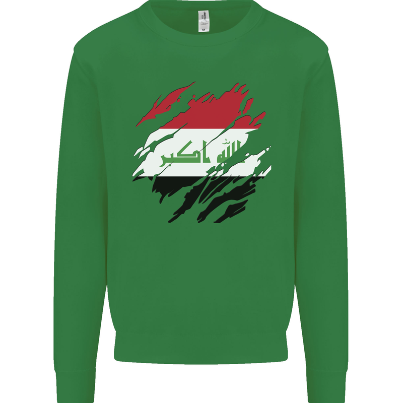 Torn Iraq Flag Iraqi Day Football Kids Sweatshirt Jumper Irish Green
