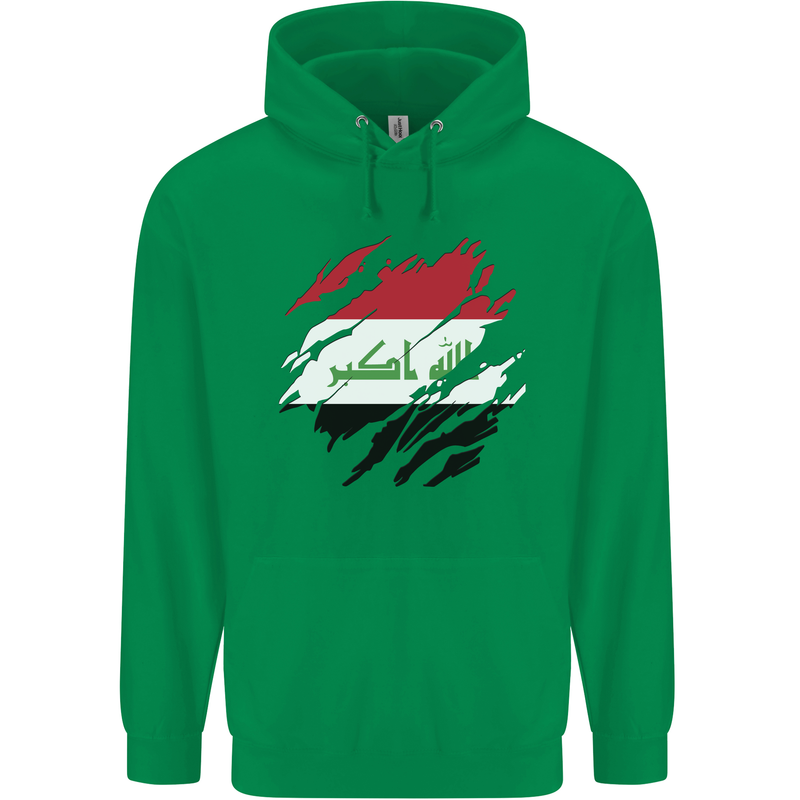 Torn Iraq Flag Iraqi Day Football Mens 80% Cotton Hoodie Irish Green