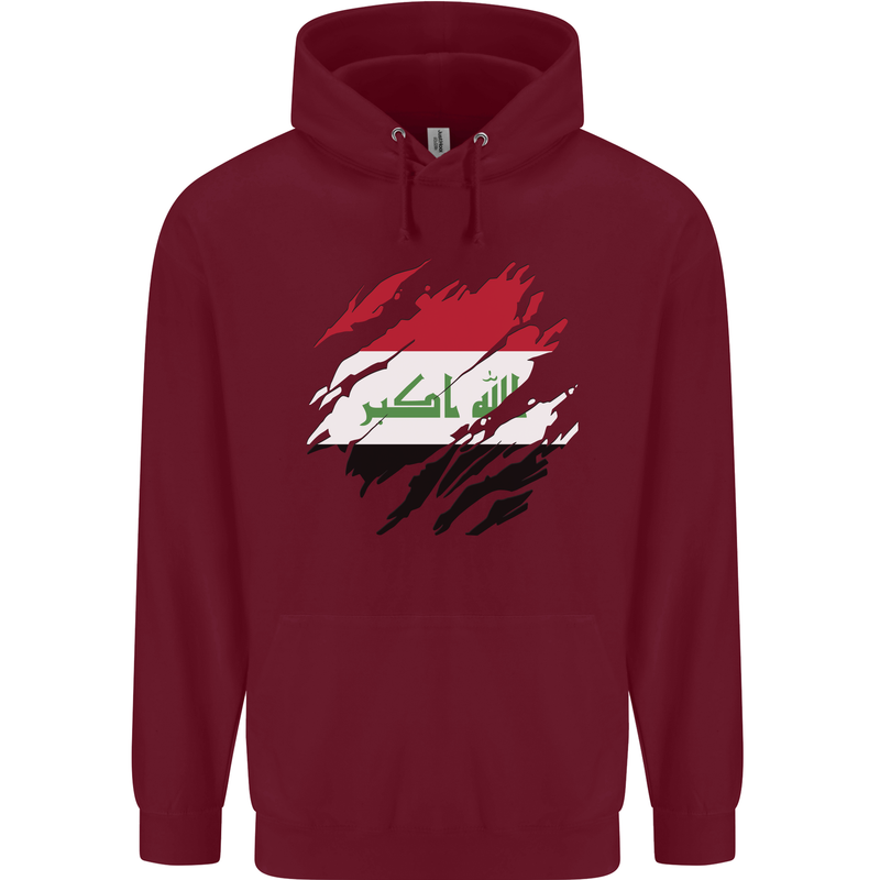 Torn Iraq Flag Iraqi Day Football Mens 80% Cotton Hoodie Maroon
