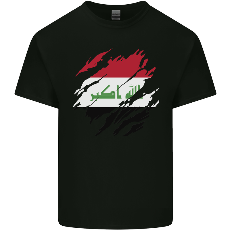 Torn Iraq Flag Iraqi Day Football Mens Cotton T-Shirt Tee Top Black
