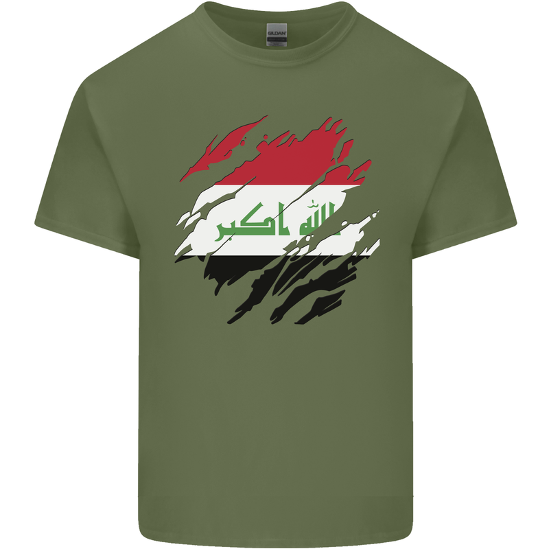 Torn Iraq Flag Iraqi Day Football Mens Cotton T-Shirt Tee Top Military Green