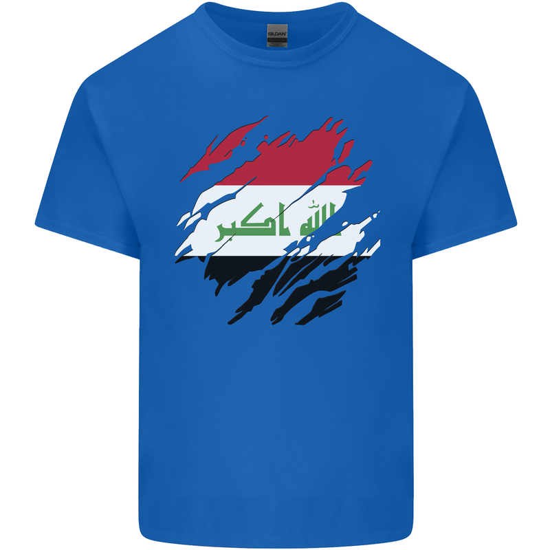 Torn Iraq Flag Iraqi Day Football Mens Cotton T-Shirt Tee Top Royal Blue