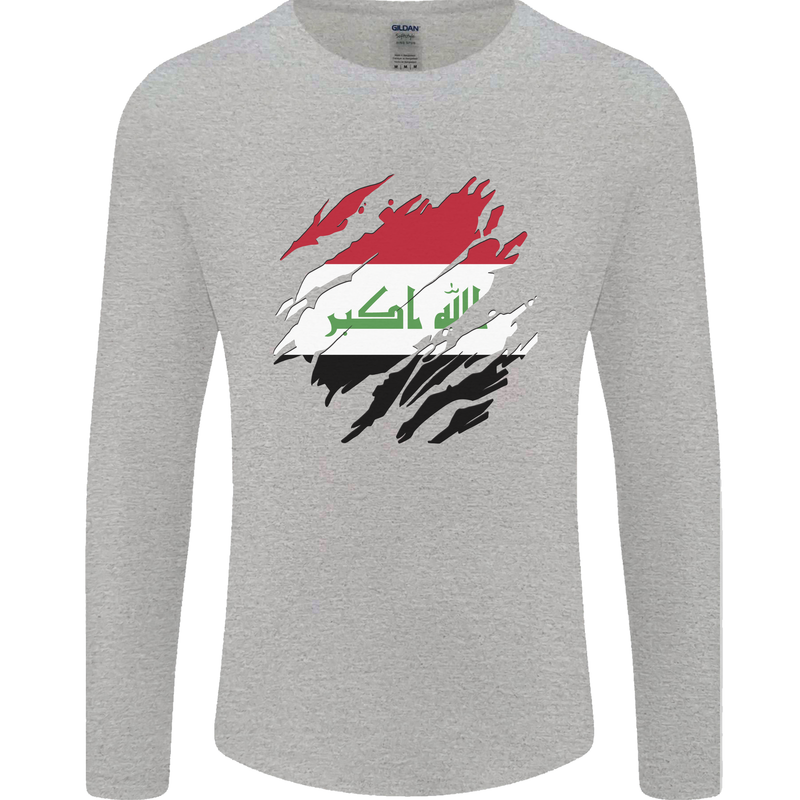 Torn Iraq Flag Iraqi Day Football Mens Long Sleeve T-Shirt Sports Grey