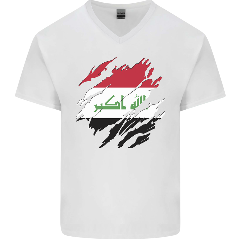 Torn Iraq Flag Iraqi Day Football Mens V-Neck Cotton T-Shirt White